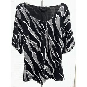 Jones New York Women's Black White Print 100% Silk Top Size 16